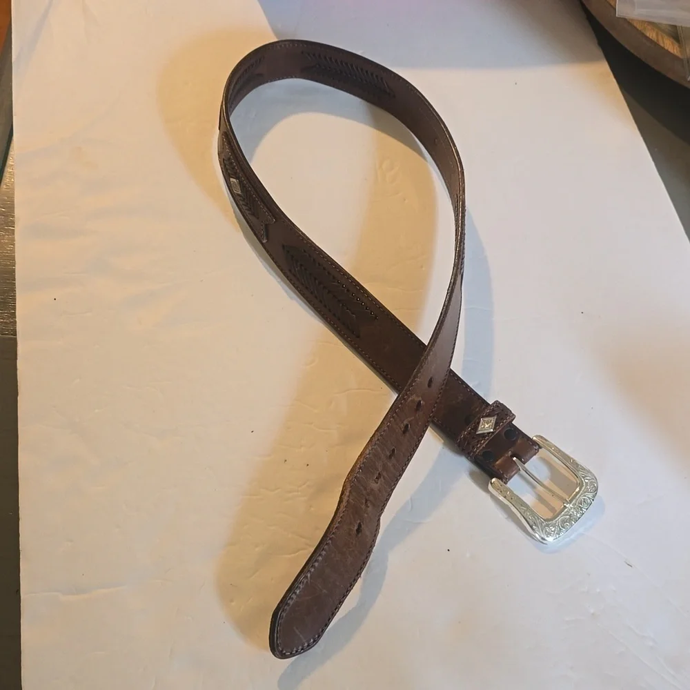 Mens Brown Premium Woven Leather Western Belt With Silver Buckle  Sz.L/XL